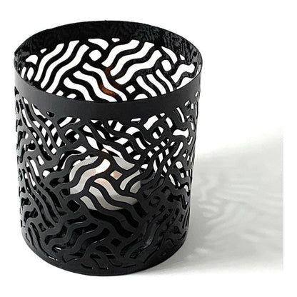 Vibhsa votive candle holders set of 2 in black laser-cut metal with wavy pattern on Tampa Home & Garden Store