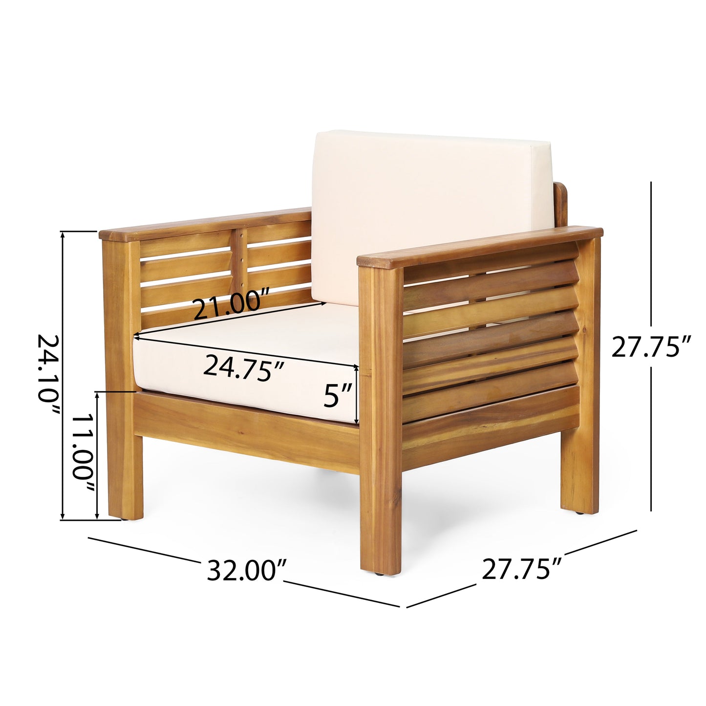 Set of Two Outdoor Acacia Wood Club Chairs