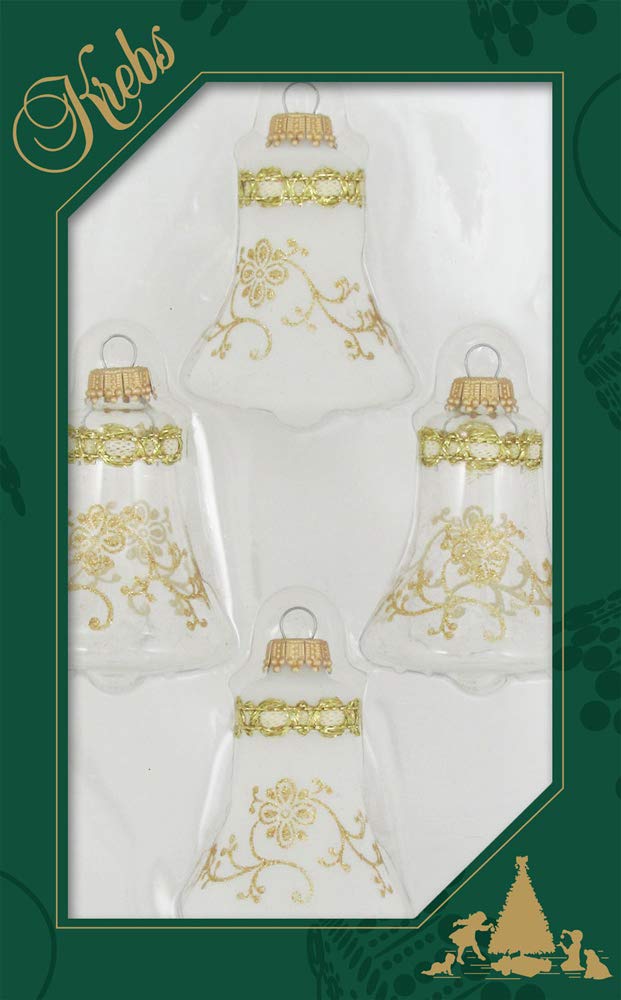 Adornos de campana con encaje y trenzas brillantes, transparentes y esmerilados en dorado - Juego de 4 piezas