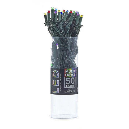 Guirlande lumineuse LED multicolore givrée à 50 ampoules avec fil vert