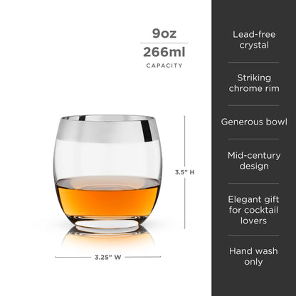 Modern Chrome Rimmed Crystal Tumblers Set of 2