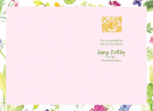 Birthday Card So Very Happy To Call You My Sister - pink card with floral border on Tampa Home & Garden Store