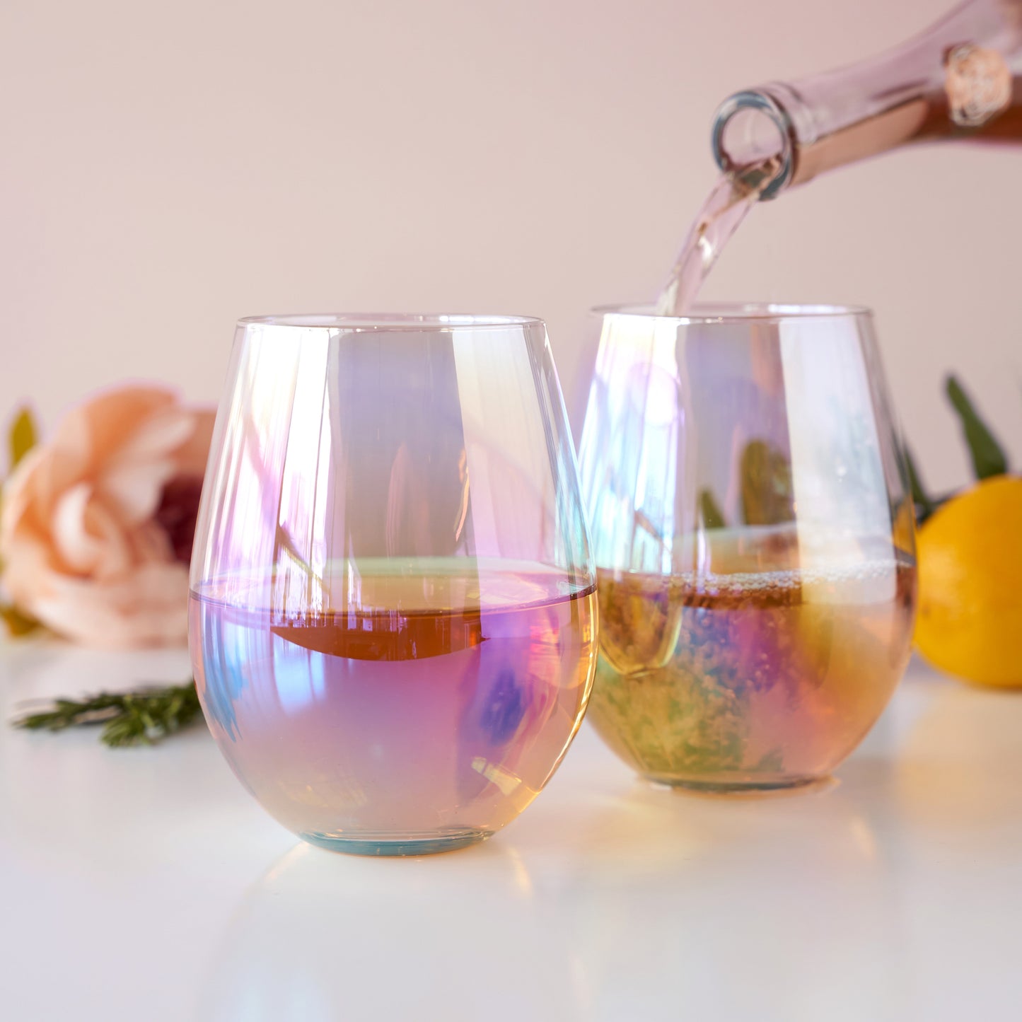 Luster Stemless Wine Glasses and Iridescent Glow
