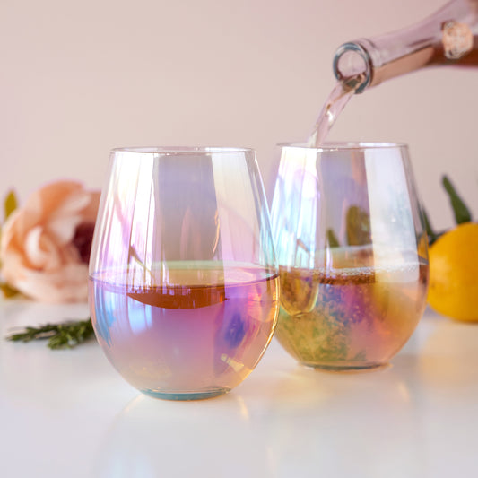 Luster Stemless Wine Glasses and Iridescent Glow