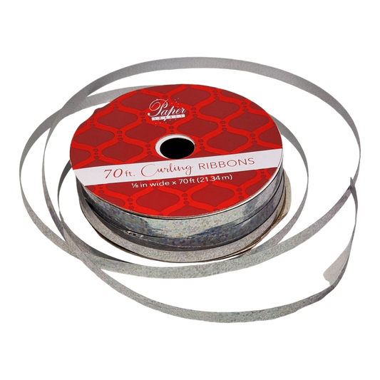 1/8 Inch Curling Ribbon - 70 Feet Long - Silver Sparkle