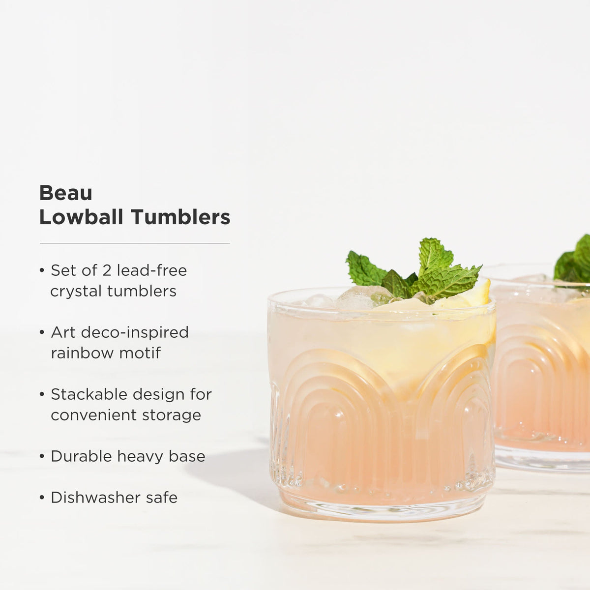 Beau Crystal Lowball Tumblers, set of 2, crystal glass with swirl texture on Tampa Home & Garden Store
