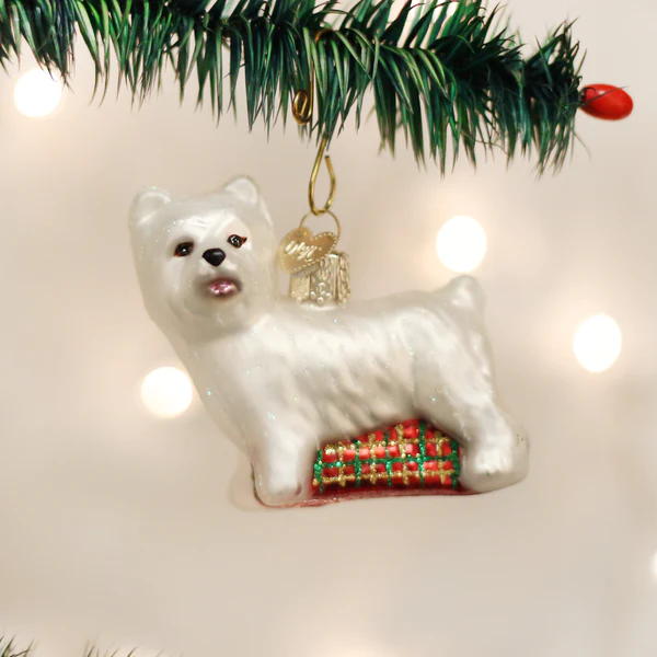 Adorno navideño de vidrio soplado Westie del Viejo Mundo