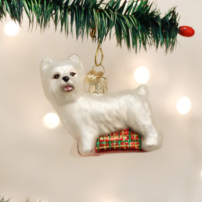 Adorno navideño de vidrio soplado Westie del Viejo Mundo