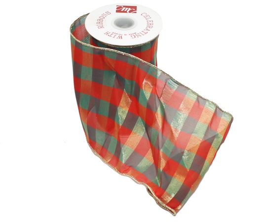 Bold Plaid Sheer - 6 Inch Wide Wire Ribbon - By The Yard - Tampa Home & Garden Store
