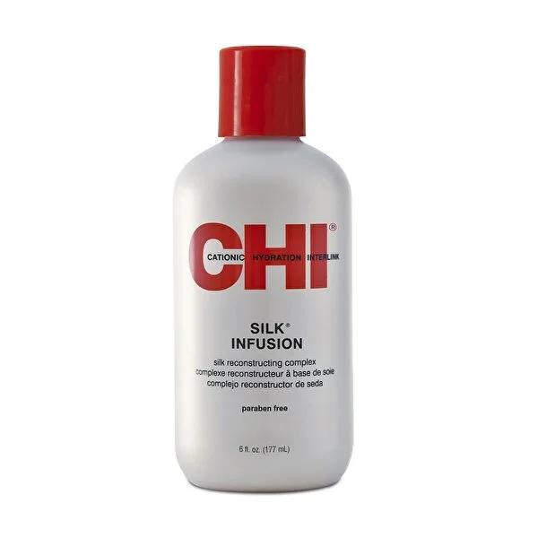 CHI Silk Infusion hair serum bottle, white container with red cap, CHI logo on Tampa Home & Garden Store