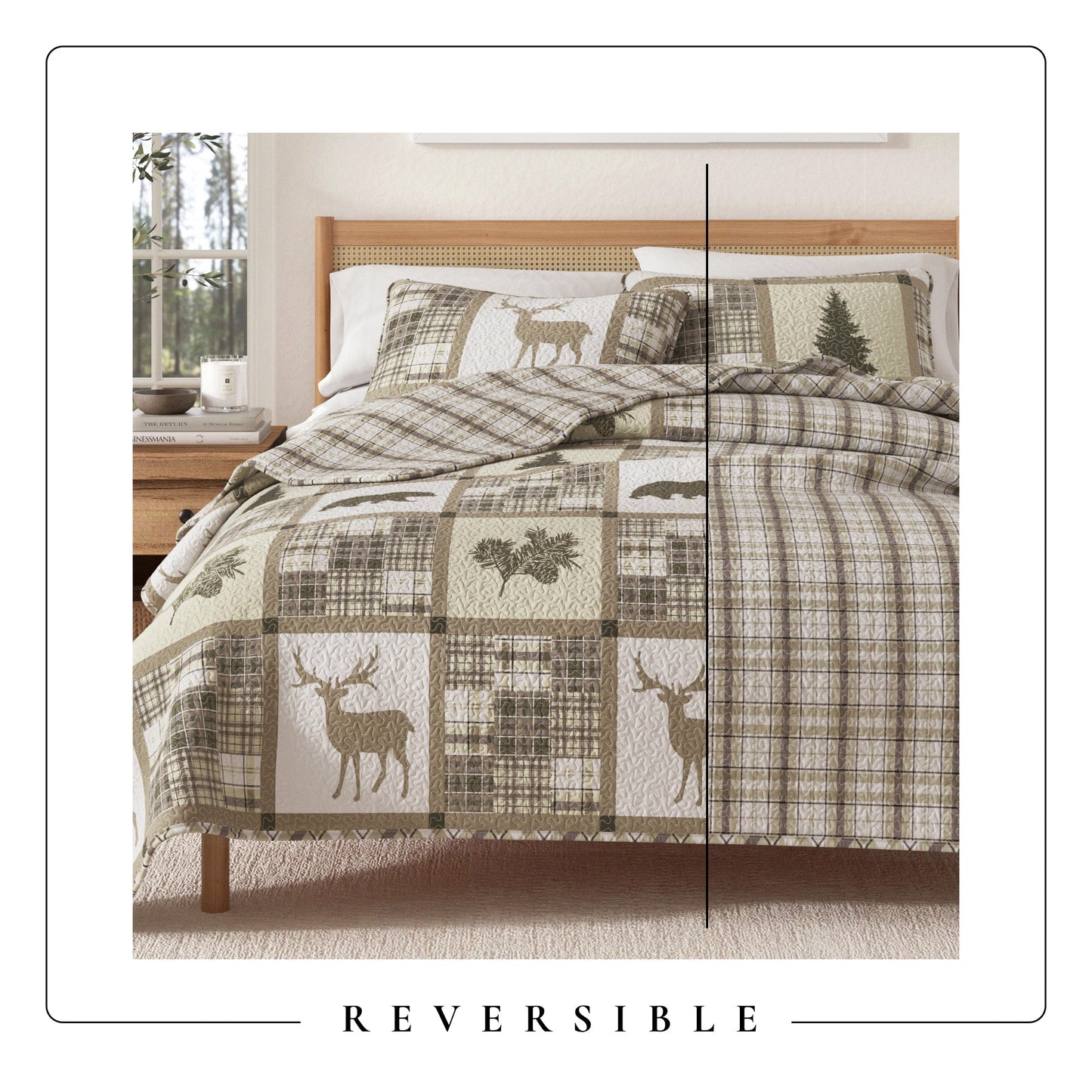 Plaid Lodge Quilt Set and Reversible Bear Design