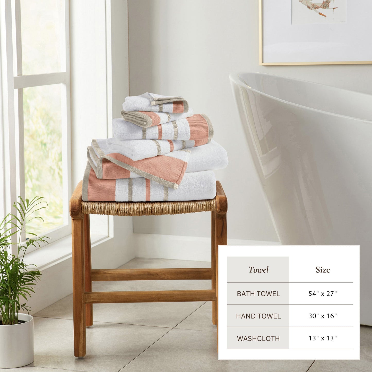 Soft Cotton Bath Towel Set and Stripe Detail