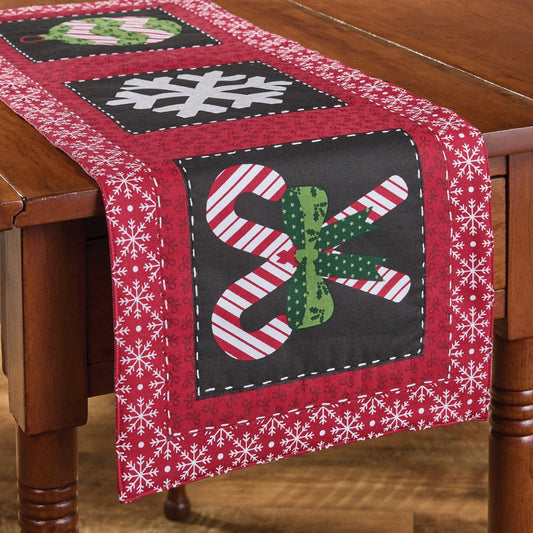 Chemin de table matelassé à motifs de cannes de Noël et de flocons de neige, 91 cm (36 pouces)