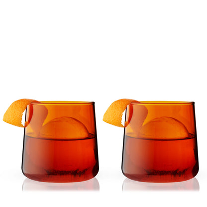 Amber Glass Cocktail Tumblers And Wine Glasses
