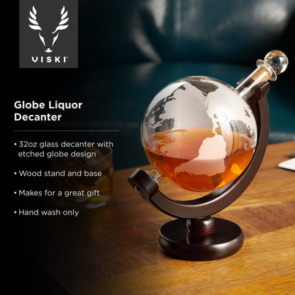 Viski Globe Decanter Made With Wood And Glass