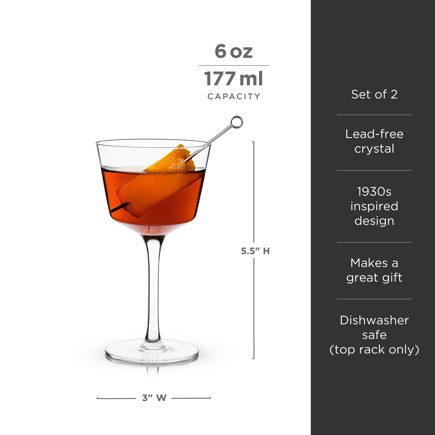 Raye Angled Crystal Nick and Nora Cocktail Glass