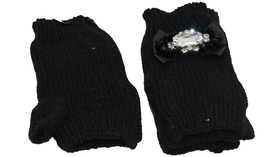 Jeweled Fingerless Gloves - Black