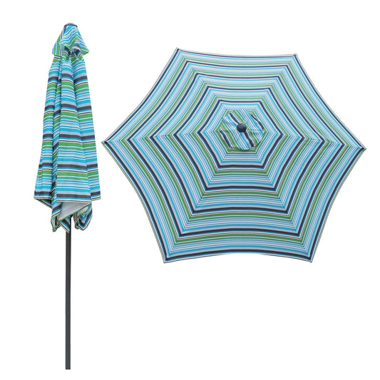 9FT Outdoor Patio Umbrella with Crank Tilt in blue stripes by HouseOfZazla on Tampa Home & Garden Store