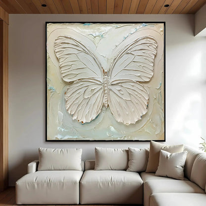 White Butterfly Wall Art canvas by Tailored Canvases; textured cream wings, black frame on Tampa Home & Garden Store