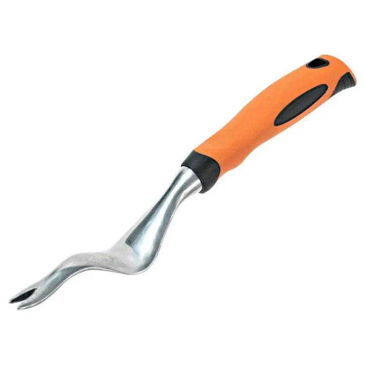 Weeder with orange gel-grip handle and curved cast aluminum blade on Tampa Home & Garden Store