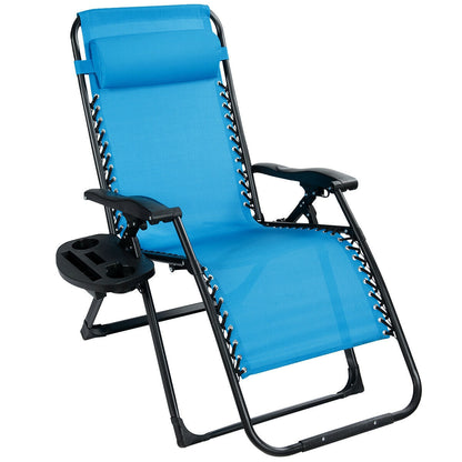 Sillón reclinable grande con portavasos de alta resistencia para exteriores - Azul