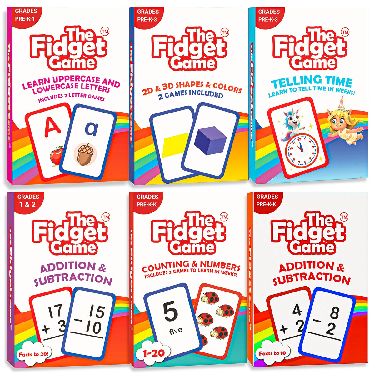 Card Pack Bundle The Fidget Games 3-pack with alphabet, shapes/colors, and time cards on Tampa Home & Garden Store