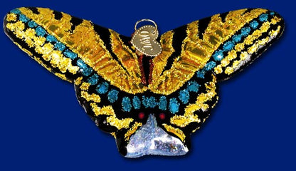 Swallowtail Butterfly Glass Ornament yellow blue gold wings by The Country Christmas Loft on Tampa Home & Garden Store