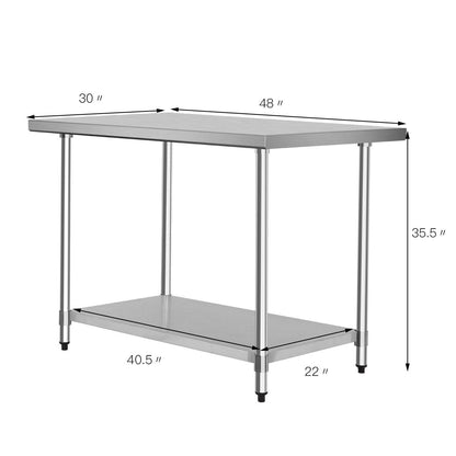 Mesa de acero inoxidable de 30 x 48 pulgadas, mesa de trabajo para cocina comercial