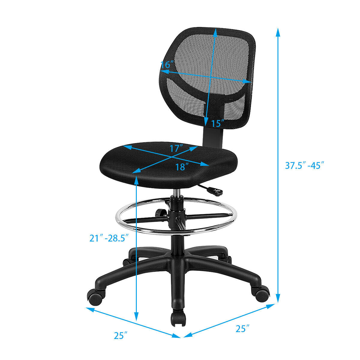 Silla de oficina de dibujo con respaldo medio de malla y altura ajustable