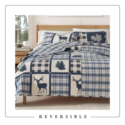 Plaid Lodge Quilt Set and Reversible Bear Design