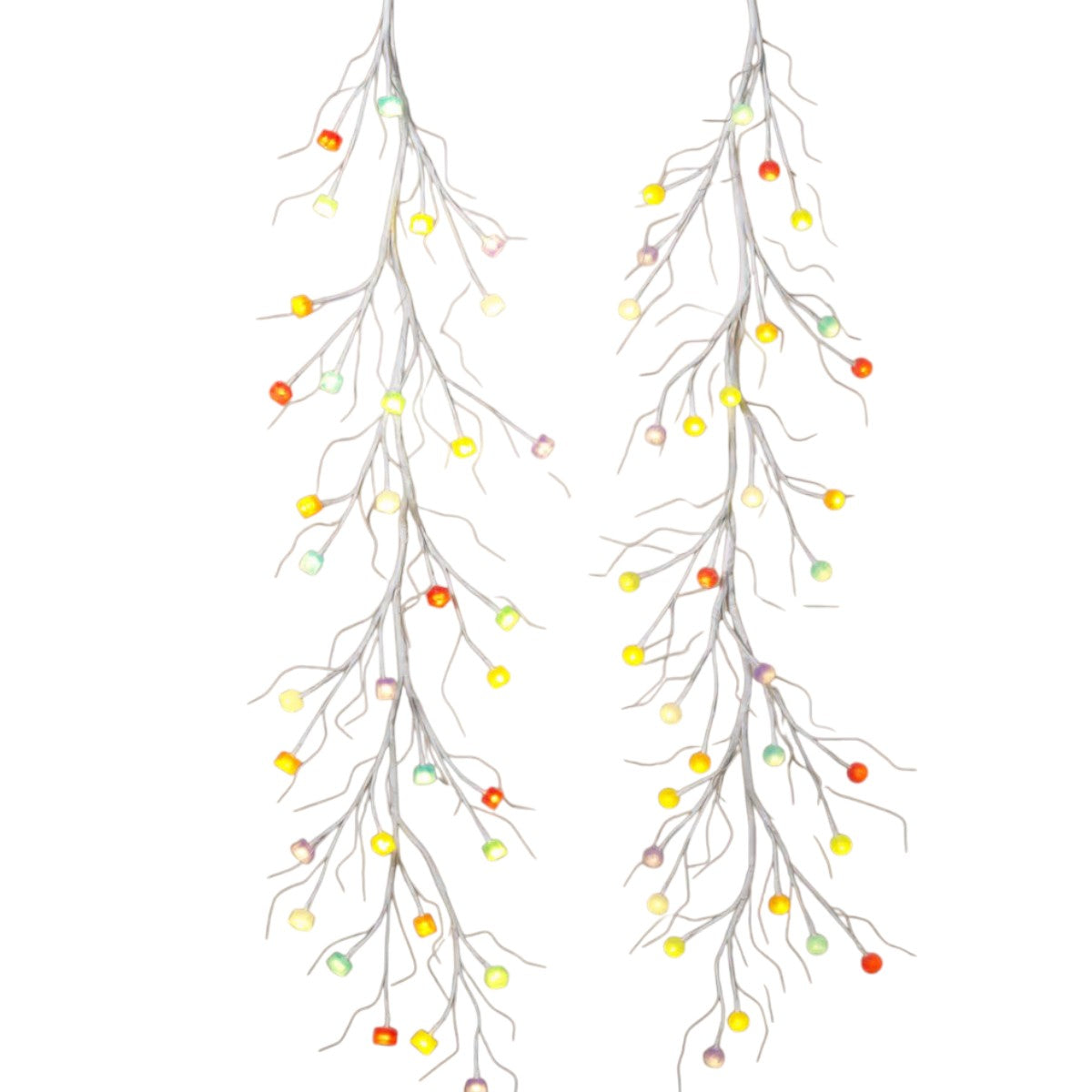 Lighted Holiday candy garland pair by The Country Christmas Loft with LEDs on white branches on Tampa Home & Garden Store
