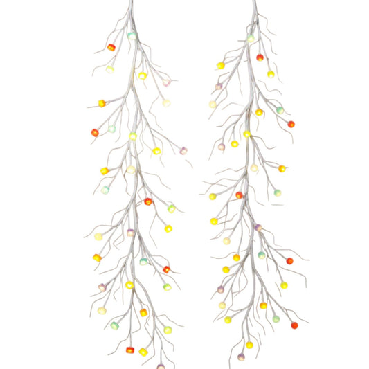 Lighted Holiday candy garland pair by The Country Christmas Loft with LEDs on white branches on Tampa Home & Garden Store