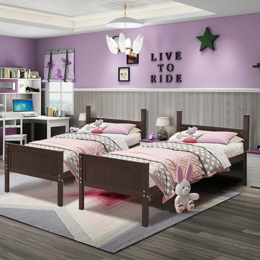 Twin Size Wooden Bunk Beds Convertible 2 Individual Beds-Brown - Tampa Home & Garden Store