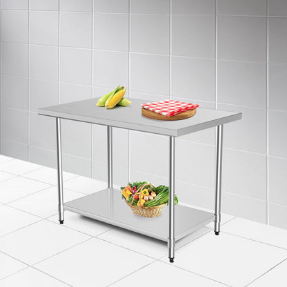 Mesa de acero inoxidable de 30 x 48 pulgadas, mesa de trabajo para cocina comercial