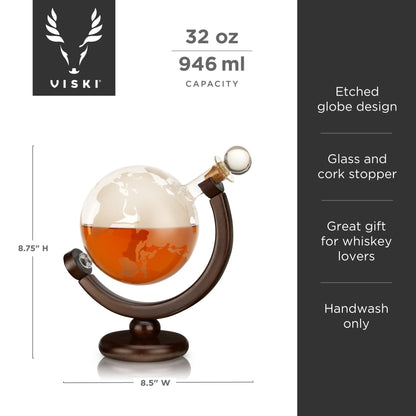 Viski Globe Decanter Made With Wood And Glass