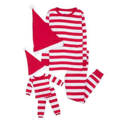 Pyjama en coton à rayures rouges et blanches avec chapeau pour fille et poupée -