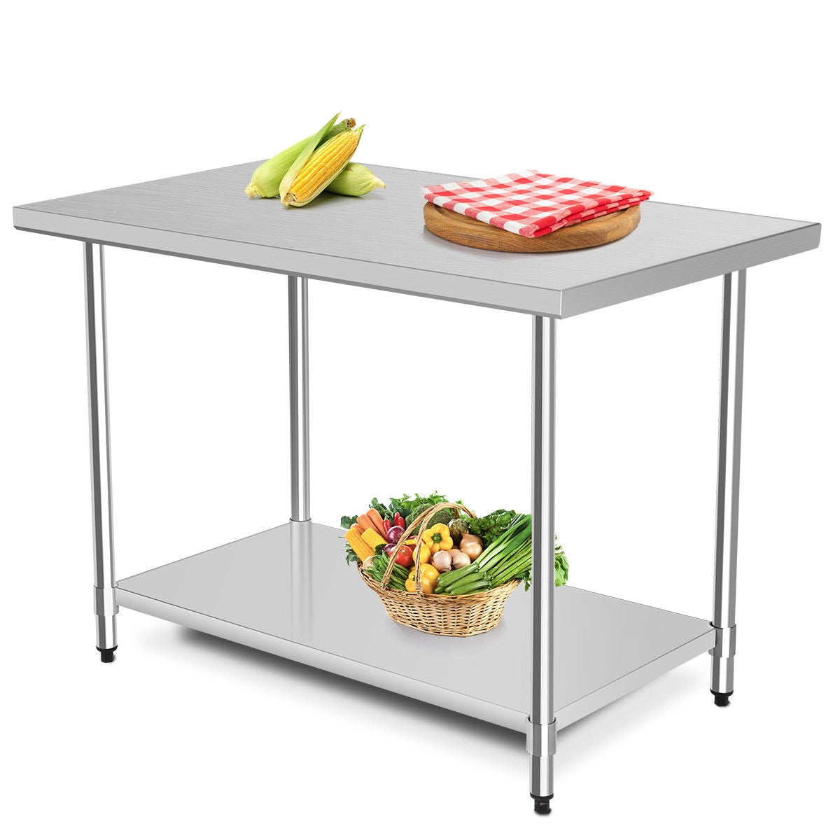 Mesa de acero inoxidable de 30 x 48 pulgadas, mesa de trabajo para cocina comercial
