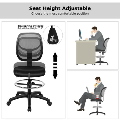 Silla de oficina de dibujo con respaldo medio de malla y altura ajustable