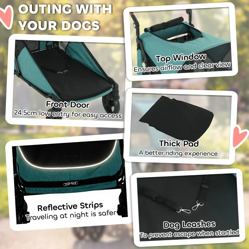 Dog stroller teal by Furr Baby Gifts for large dogs up to 66 lbs with suspension and 8-position on Tampa Home & Garden Store