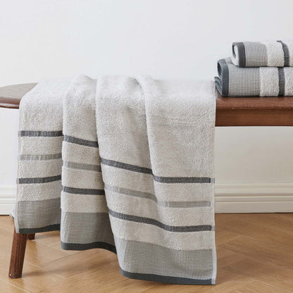 Soft Cotton Bath Towel Set and Stripe Detail