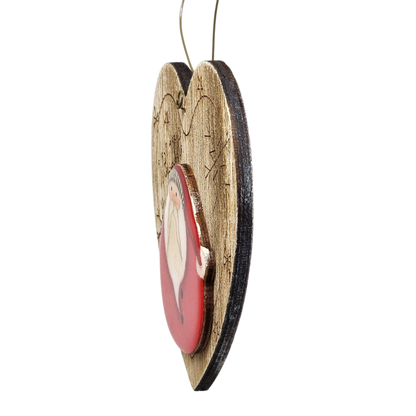 Welcome Santa Heart Wooden Ornament