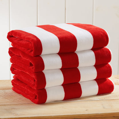 Cotton And Velour Cabana Stripe Beach Towel