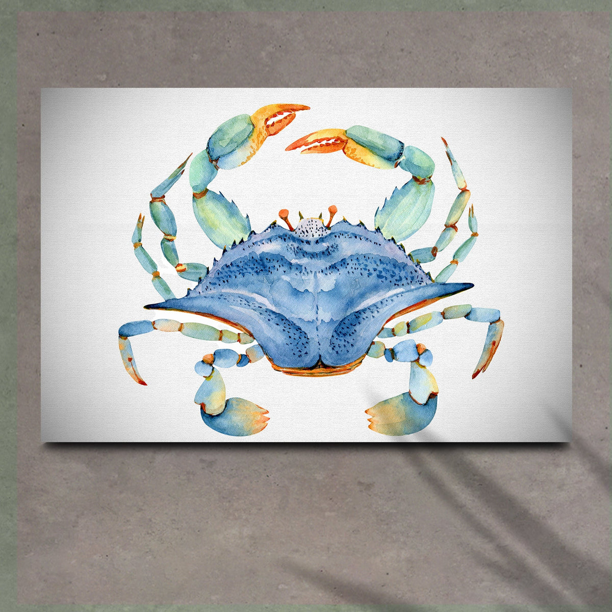 Crab Watercolor Canvas Wall Art IV featuring a blue-green crab on white textured canvas on Tampa Home & Garden Store