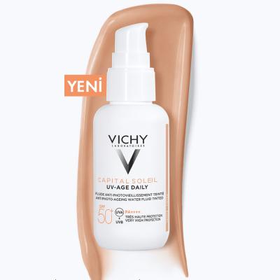 Vichy Capital Soleil UV-Age Daily SPF50+ tinted sunscreen bottle with white pump, 40ml on Tampa Home & Garden Store