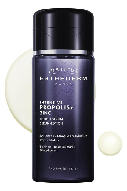 Institut Esthederm Intensive Propolis+ Zinc Lotion-Serum bottle in dark blue with pump on Tampa Home & Garden Store