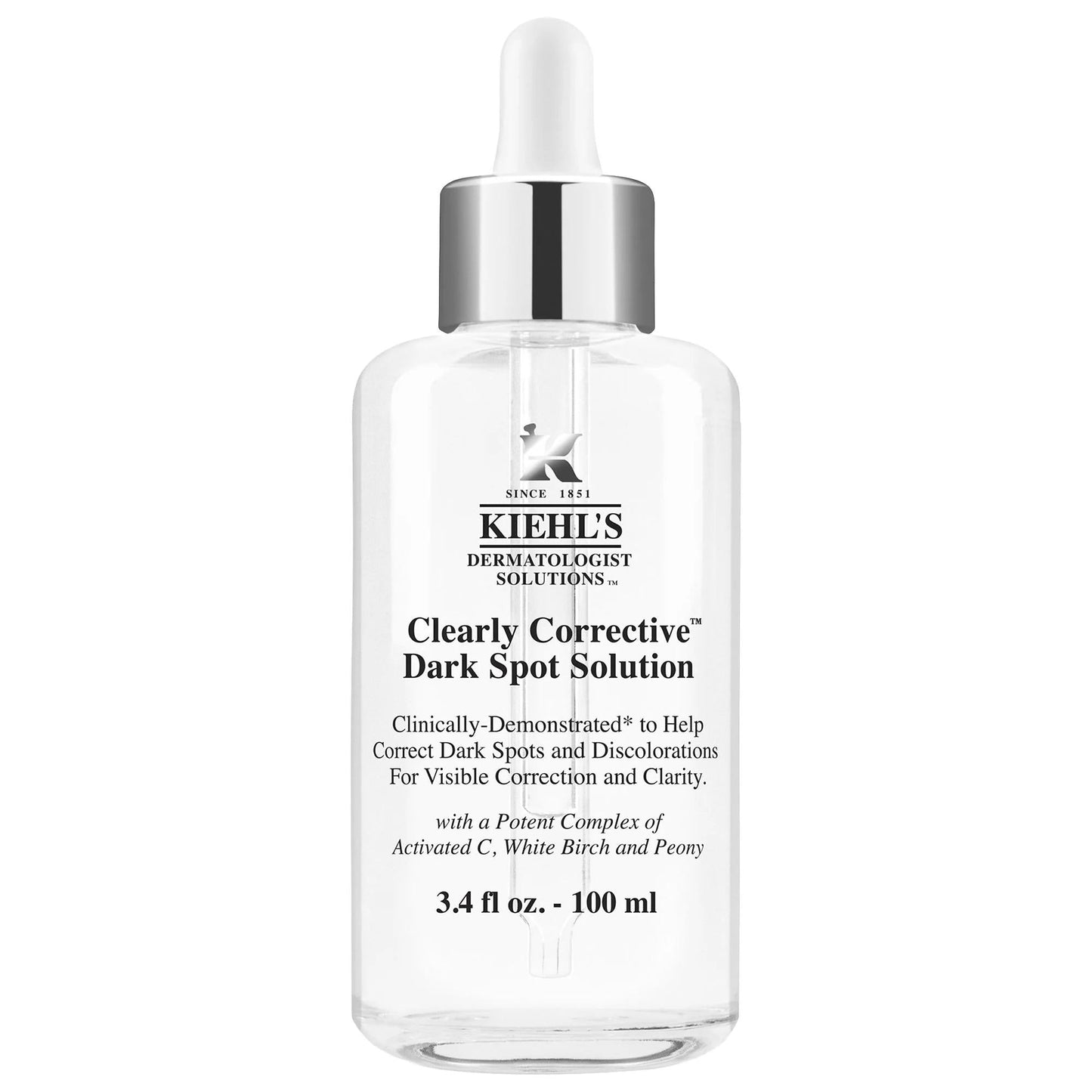 Kiehl's Clearly Corrective Dark Spot Solution serum in clear bottle with silver dropper on Tampa Home & Garden Store