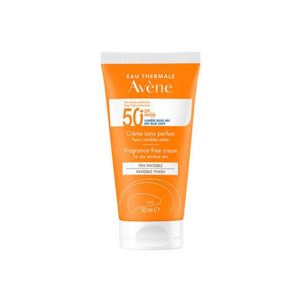 Sunscreen Avène fragrance-free SPF50+ cream in orange tube, water-resistant on Tampa Home & Garden Store