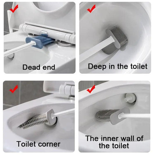 Stevvex wall-hanging toilet brush with holder set, silicone bristles, white/gray, four views on Tampa Home & Garden Store