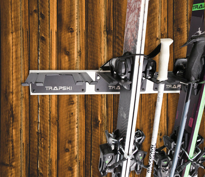 Wall Rack Holds Skis and Snowboard Gear Safely