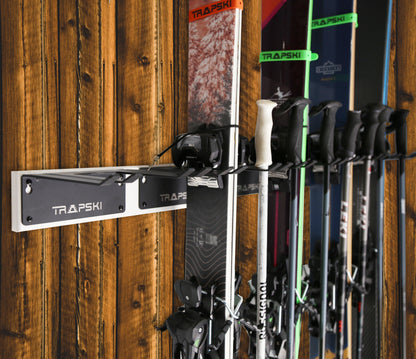 Wall Rack Holds Skis and Snowboard Gear Safely